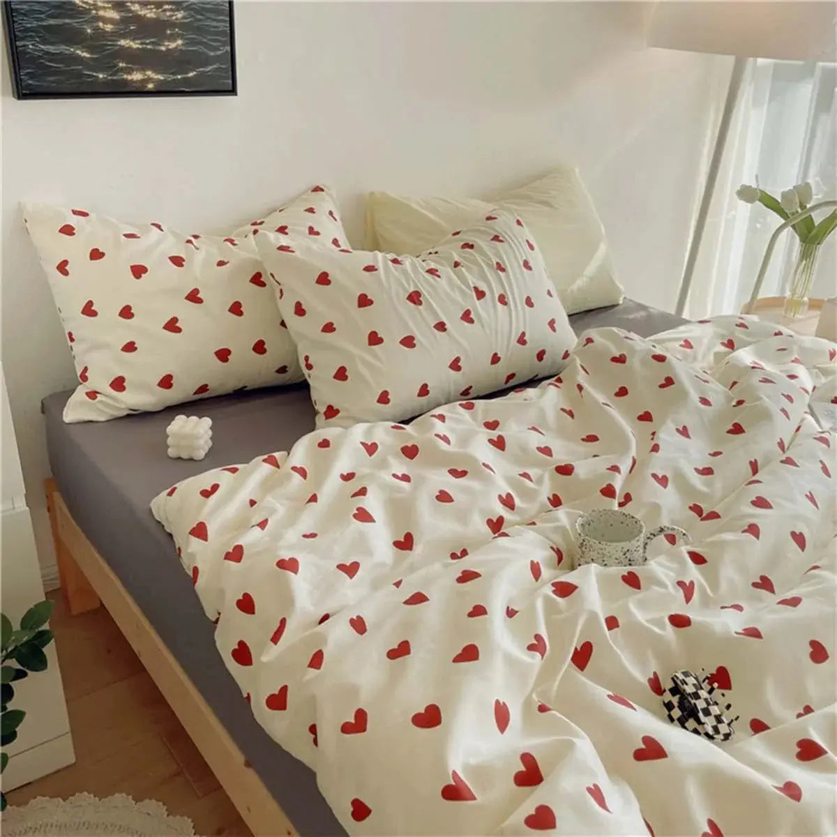 Korean Heart Bedding Set (4 Pcs)