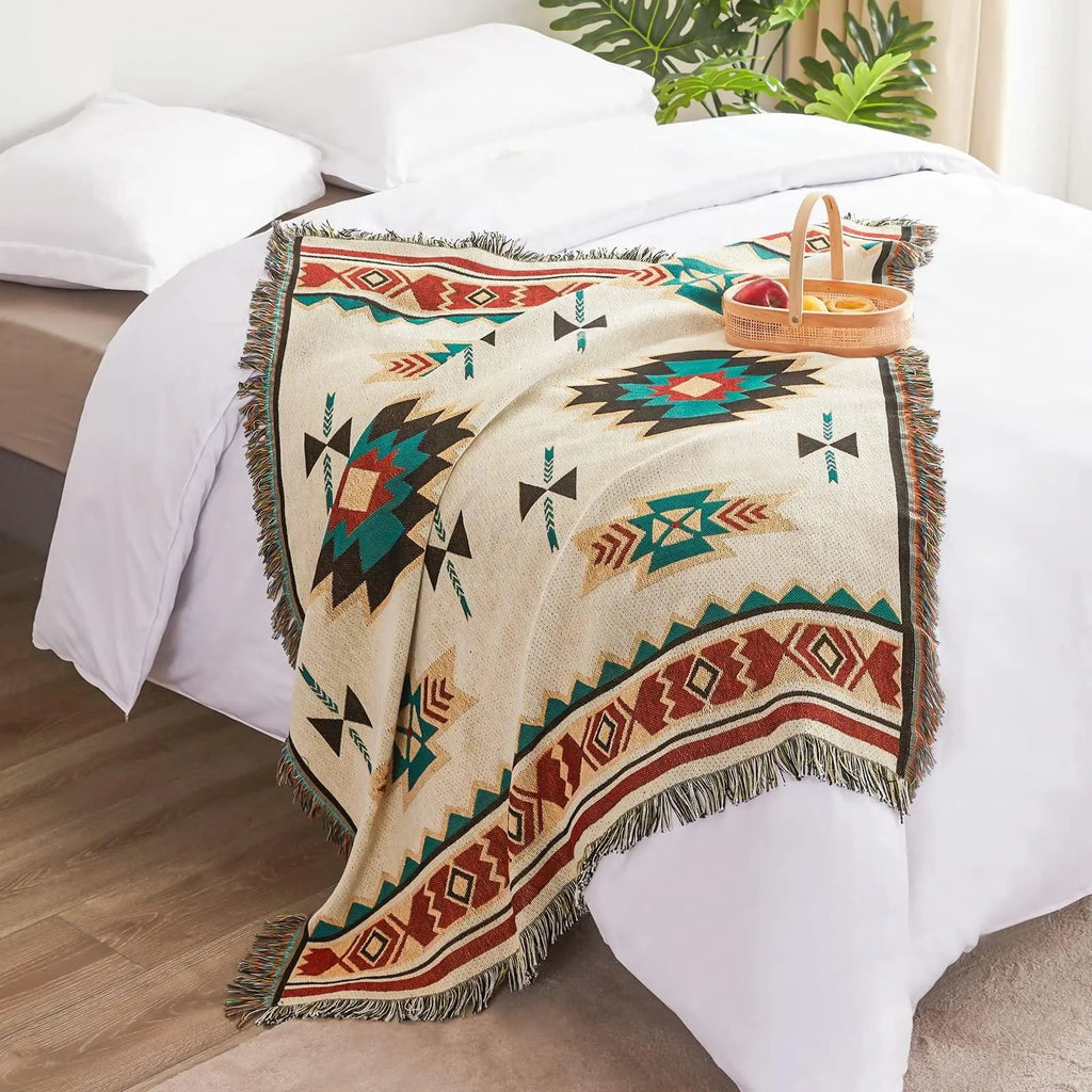 Aztec Fringe Woven Throw Blanket