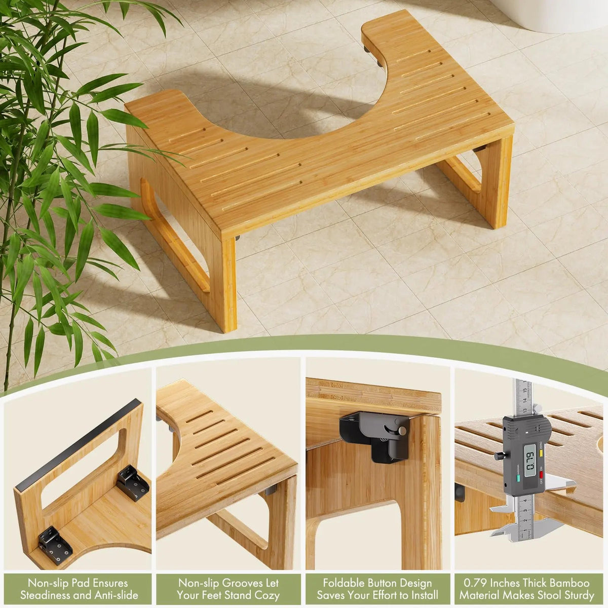 Bamboo Foldable Toilet Stool