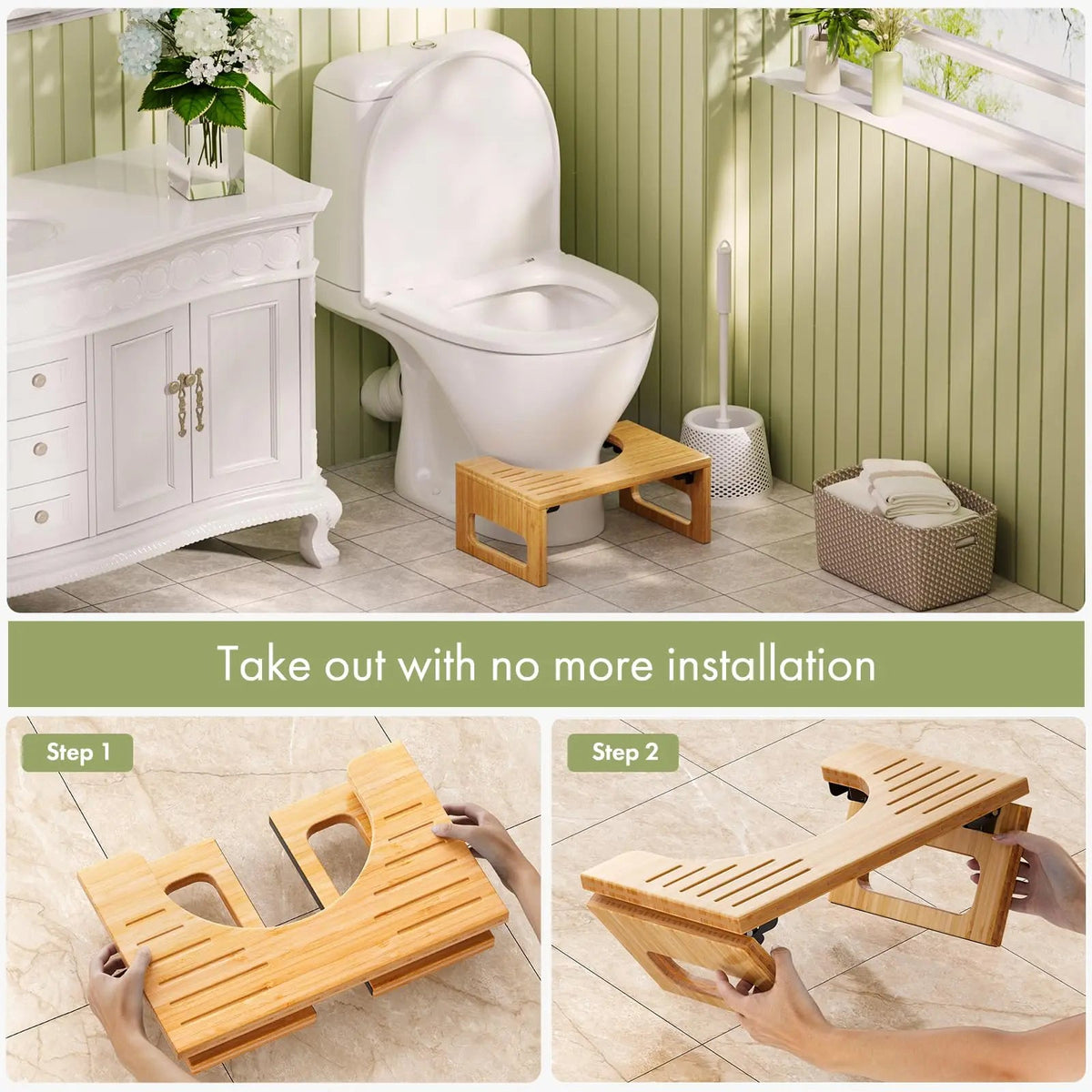 Bamboo Foldable Toilet Stool