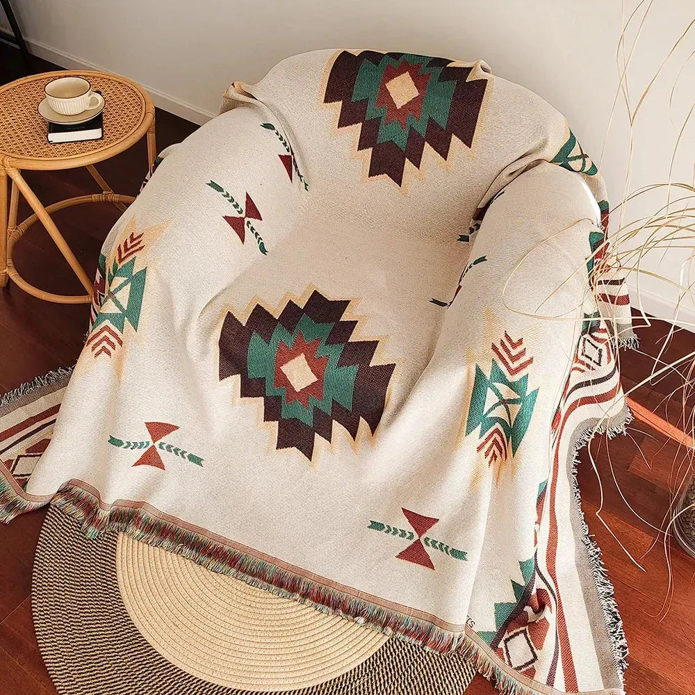 Aztec Fringe Woven Throw Blanket
