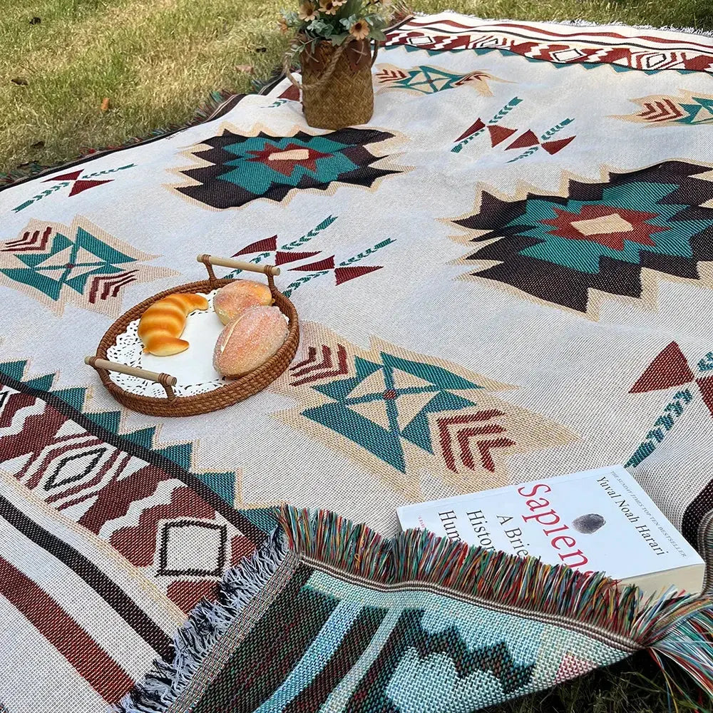 Aztec Fringe Woven Throw Blanket