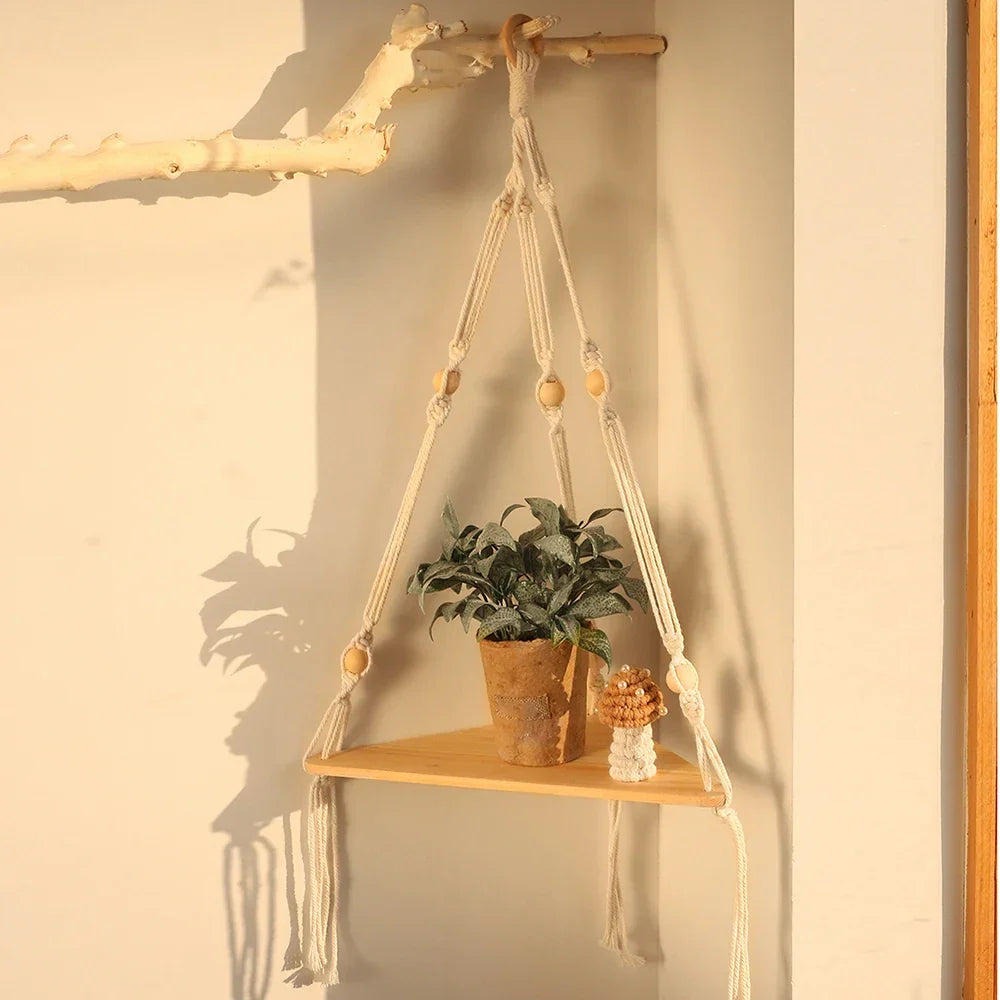 Wooden Triangle Corner Wall Shelf