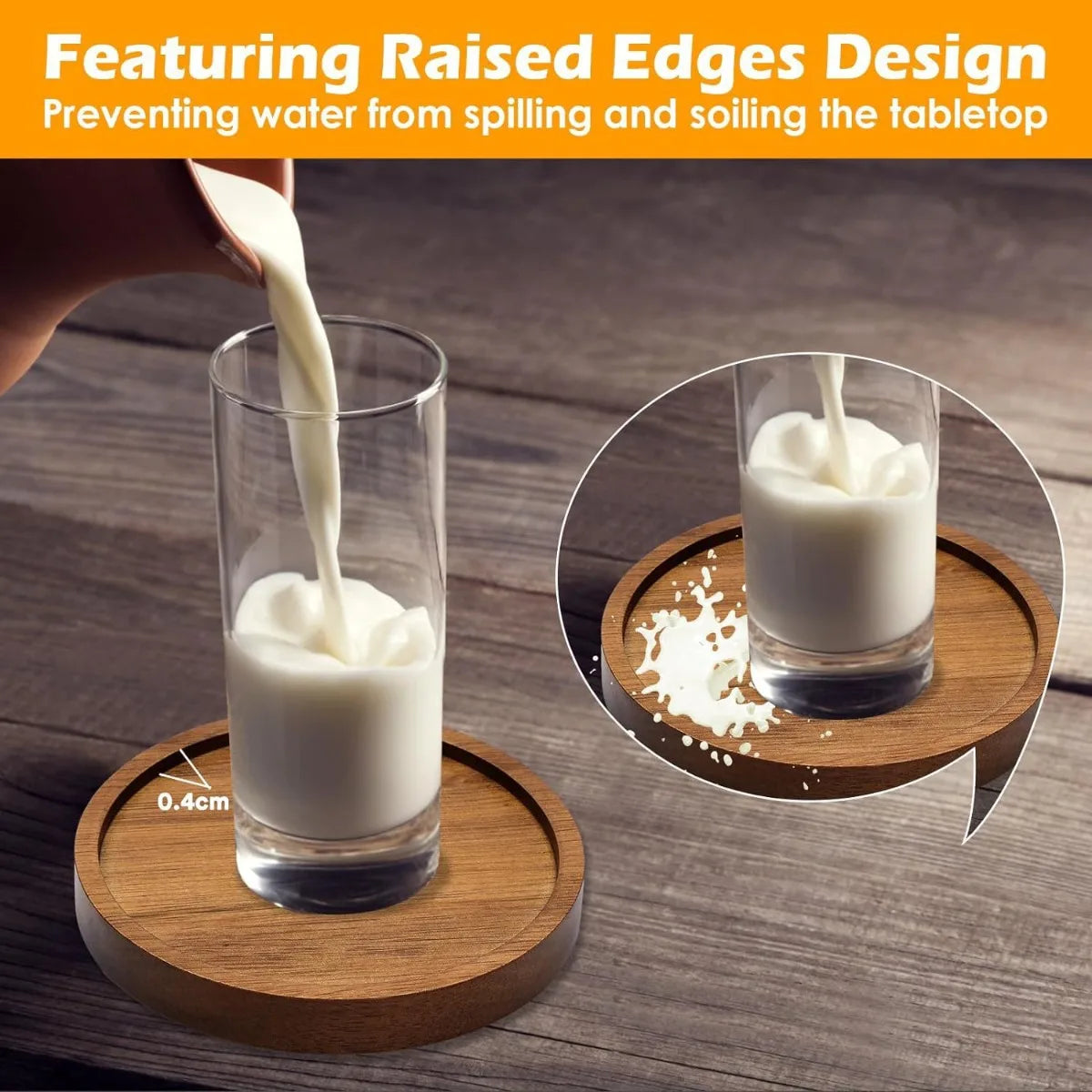 Acacia Wood Drink Coasters with Holder (4 Pcs)