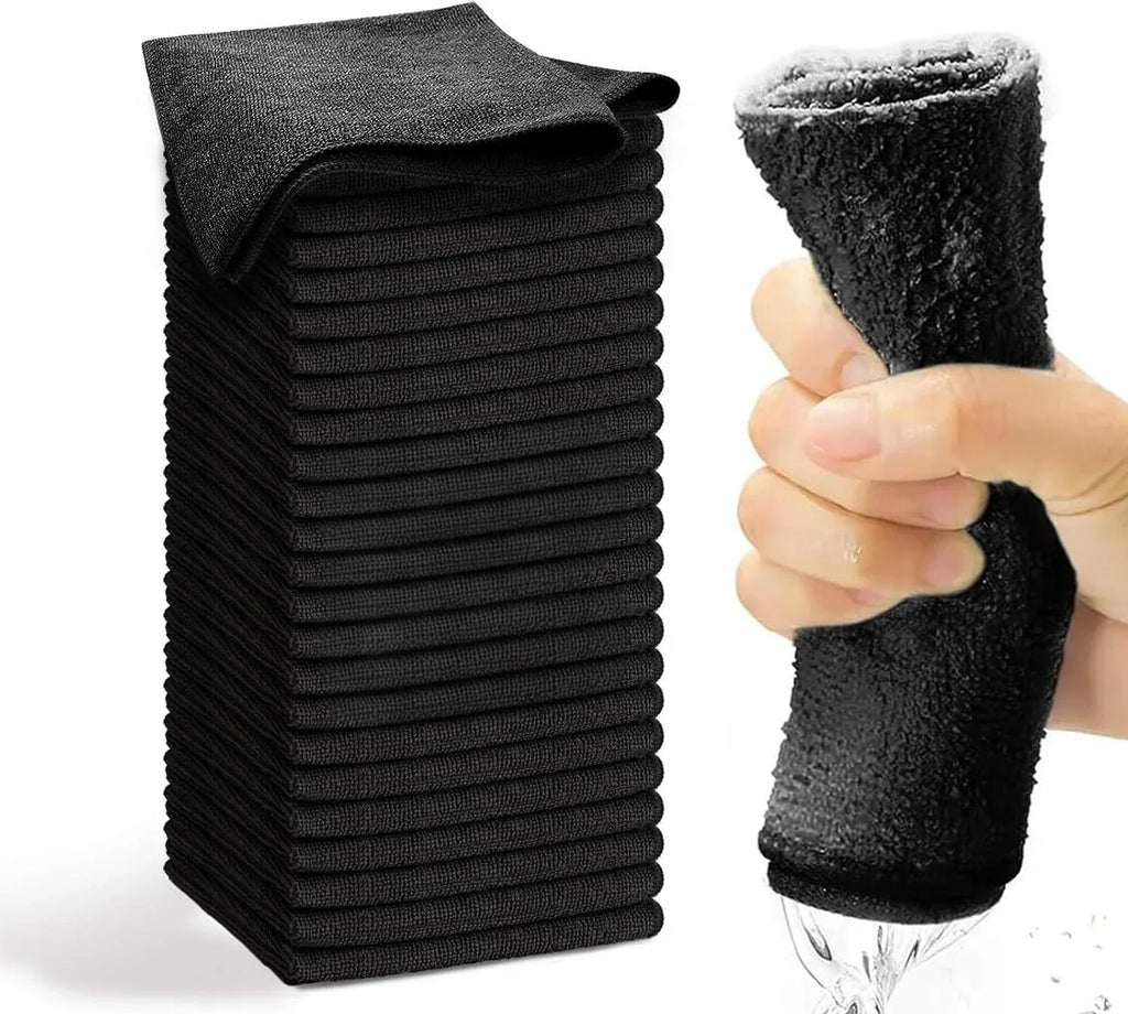 Black Microfiber Cleaning Cloth Set (50 Pcs)
