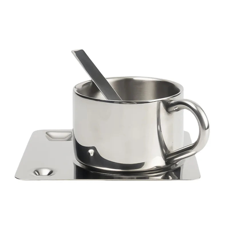 Stainless Steel Teacup and Saucer Set