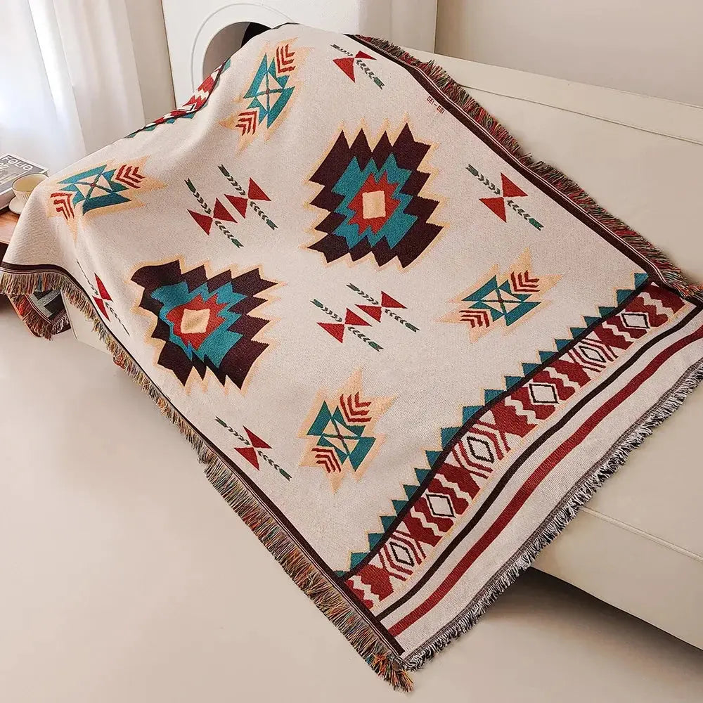Aztec Fringe Woven Throw Blanket