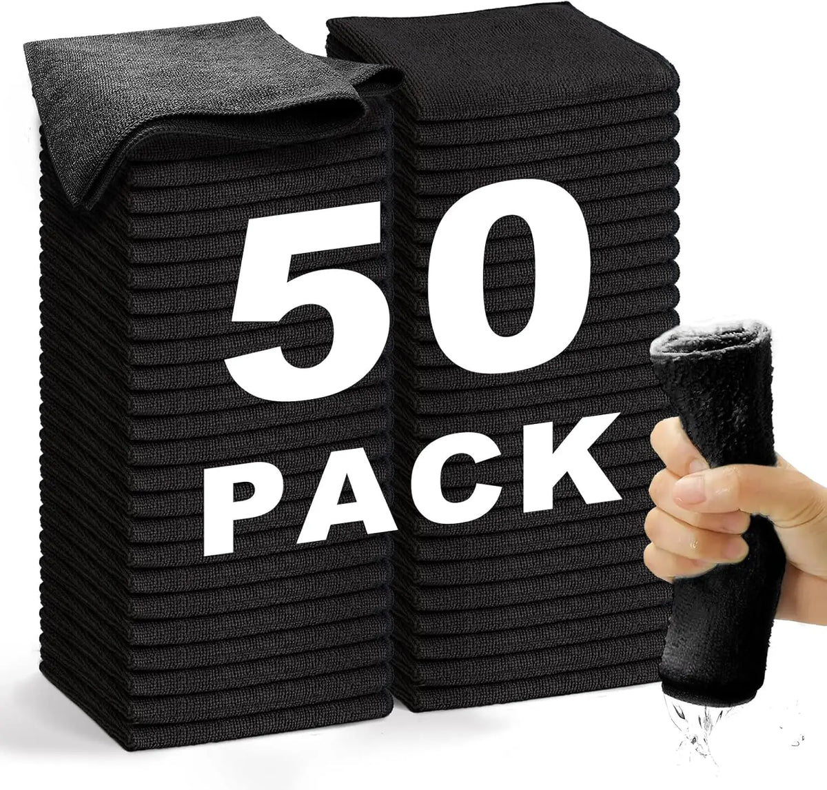 Black Microfiber Cleaning Cloth Set (50 Pcs)