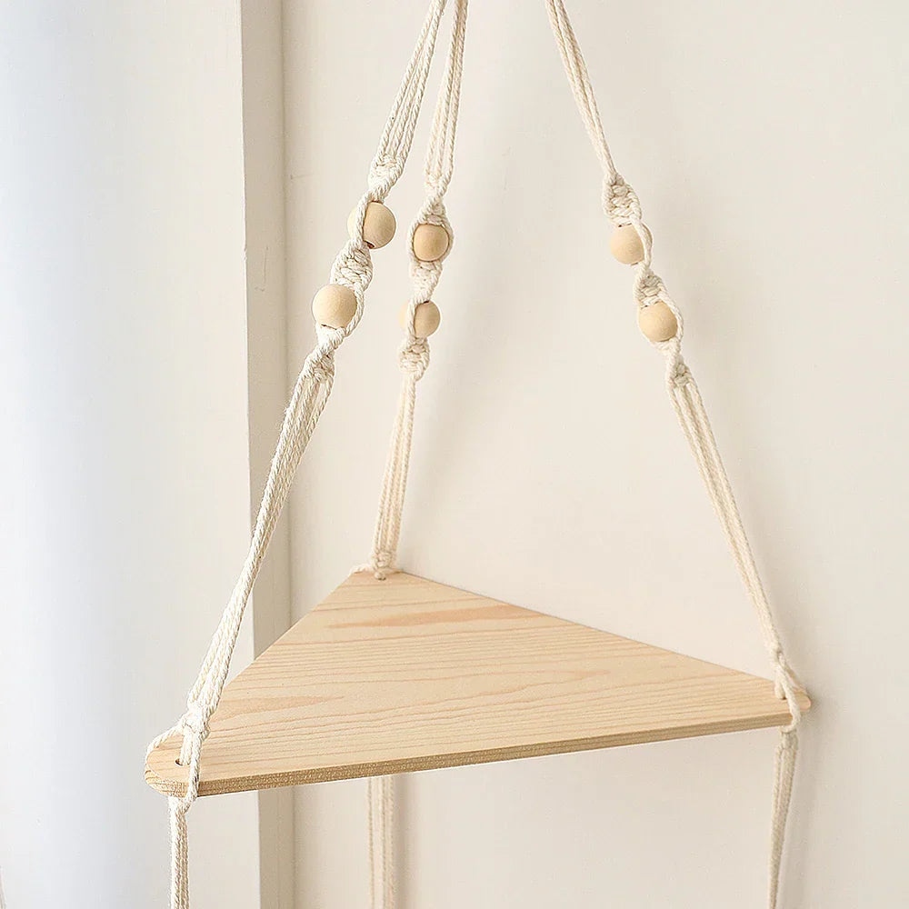 Wooden Triangle Corner Wall Shelf