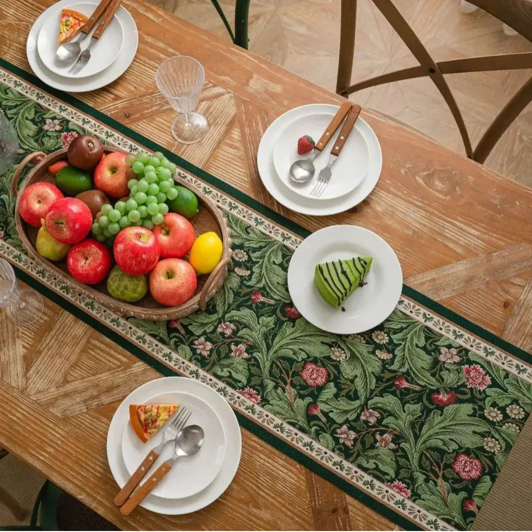 Plant Jacquard Tassel Table Runner