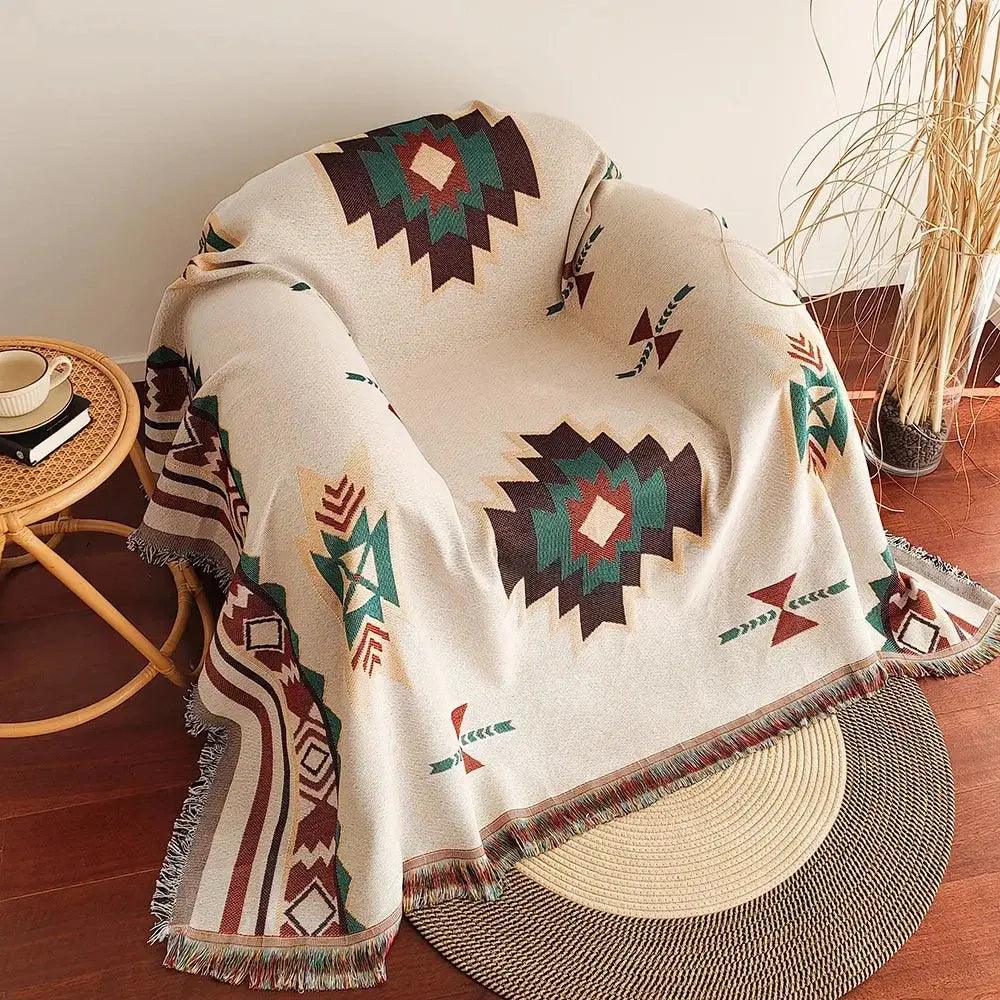 Aztec Fringe Woven Throw Blanket