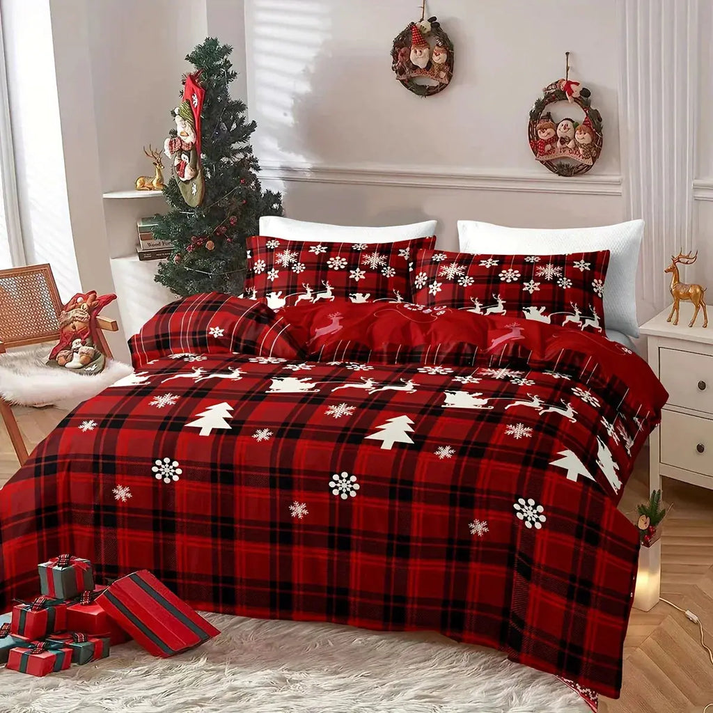 Christmas Checkered Elk Duvet Set (3 Pcs)