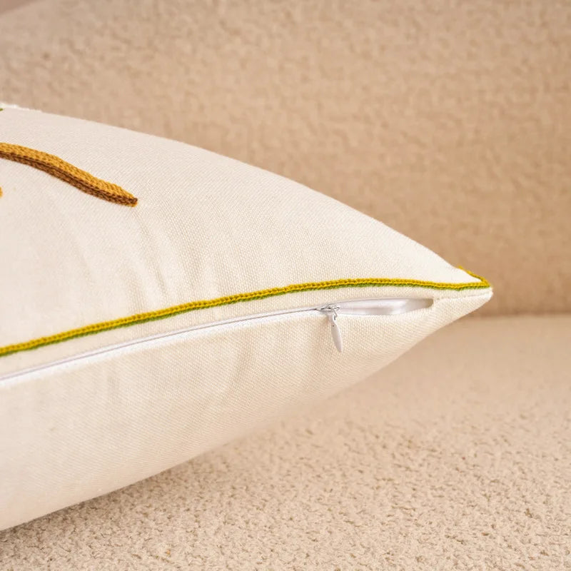 Embroidered Floral Throw Pillow Cover