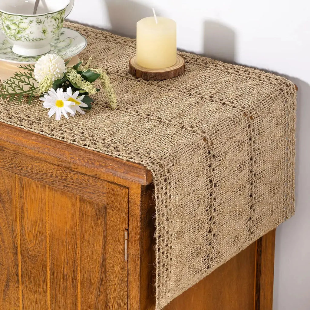 Macrame Burlap Table Runner