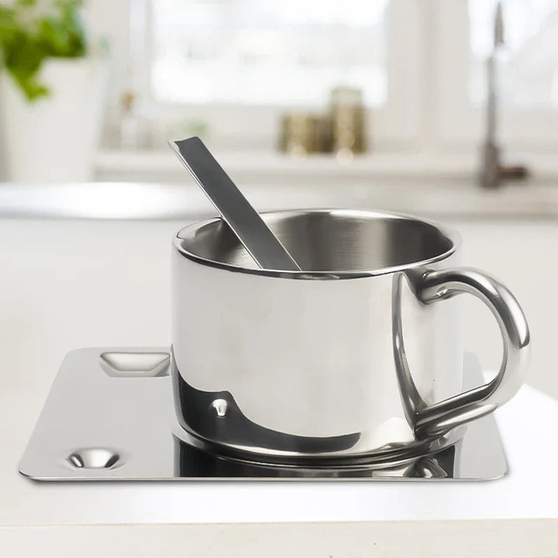 Stainless Steel Teacup and Saucer Set