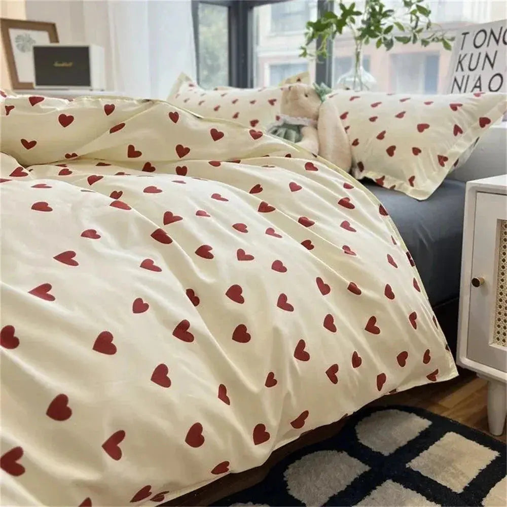 Korean Heart Bedding Set (4 Pcs)