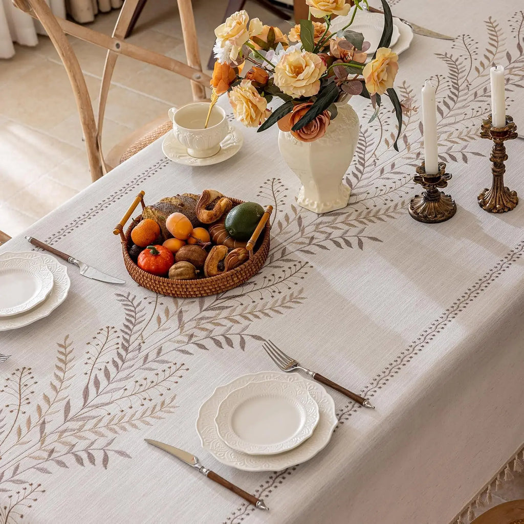 Linen Style Embroidered Tablecloth