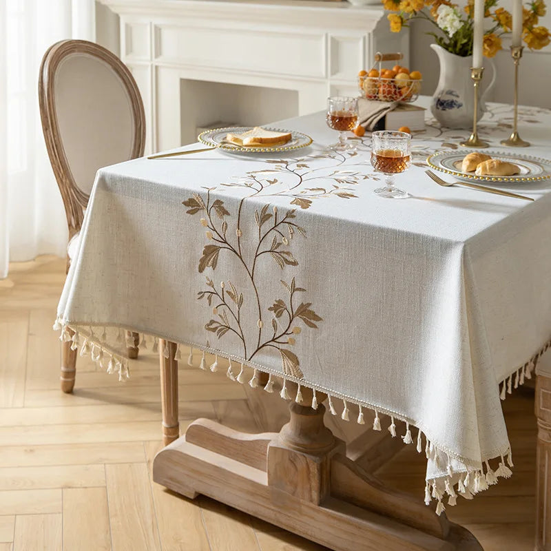 Linen Style Embroidered Tablecloth