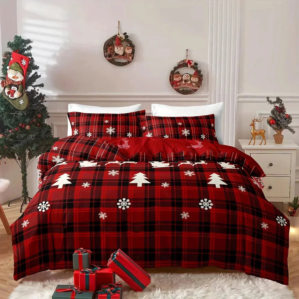 Christmas Checkered Elk Duvet Set (3 Pcs)