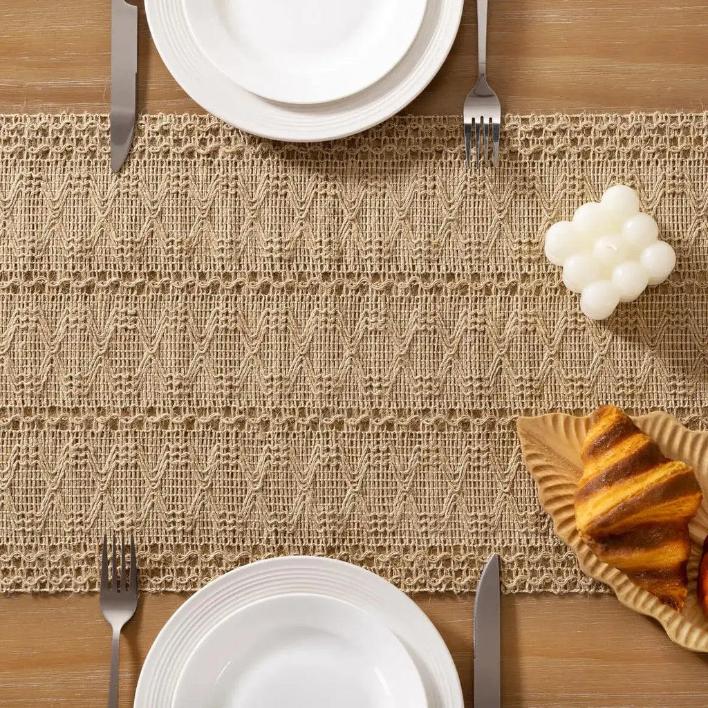 Macrame Burlap Table Runner