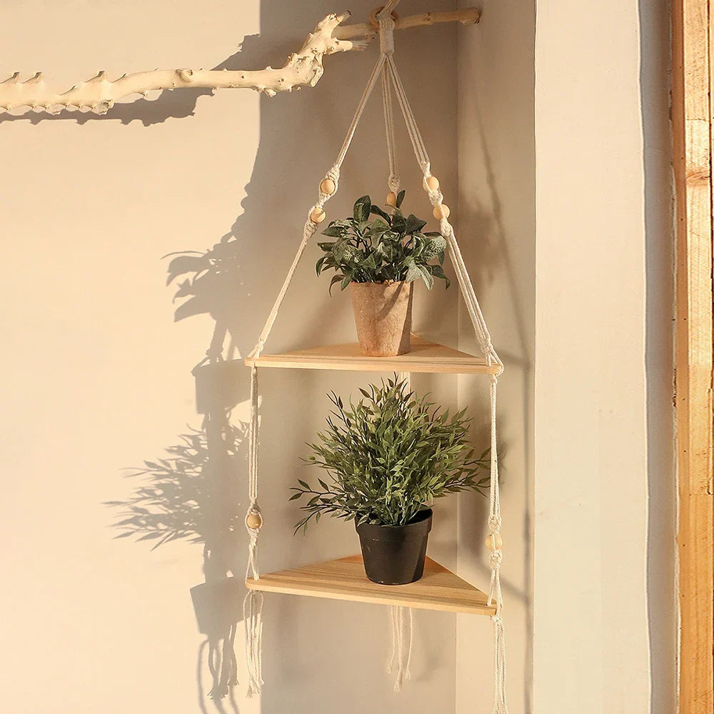 Wooden Triangle Corner Wall Shelf