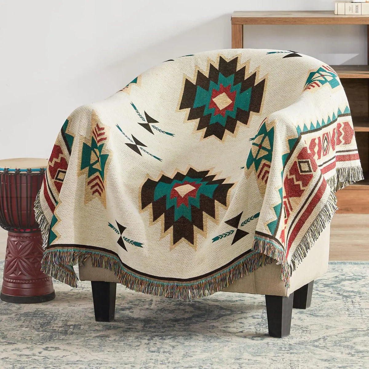 Aztec Fringe Woven Throw Blanket