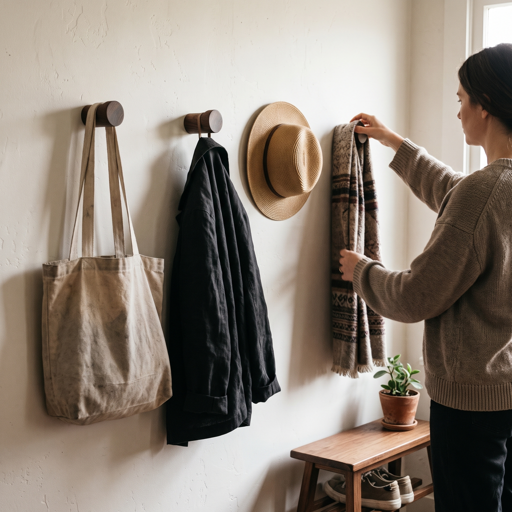 Minimalist Wood Hook in use