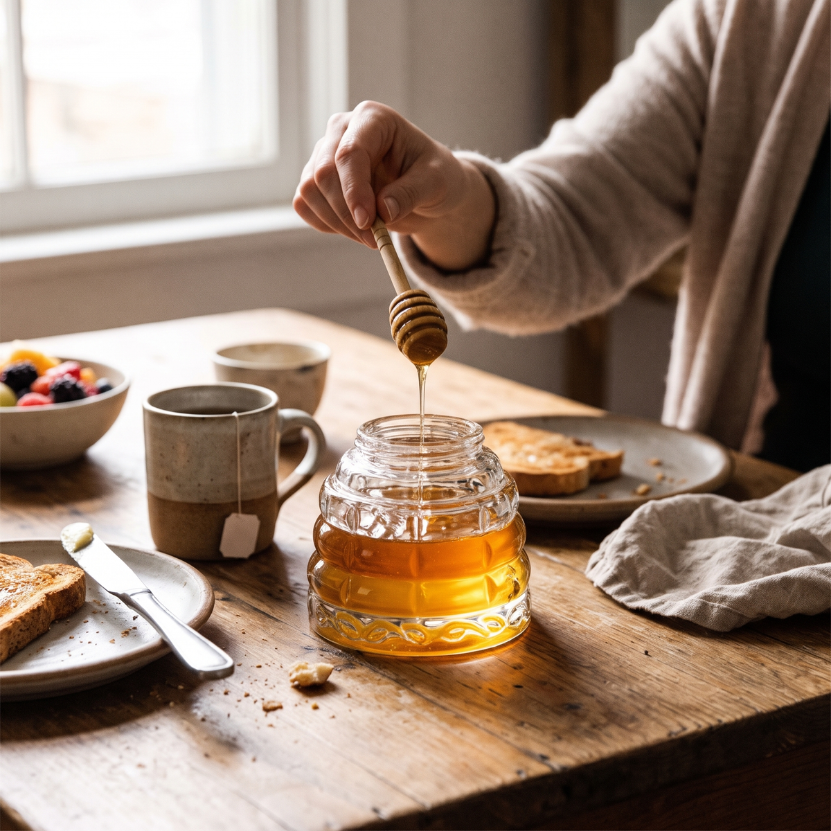 Beehive Honey Jar in use