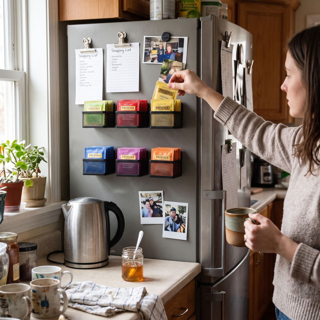 Magnetic Tea Bag Organizer in use