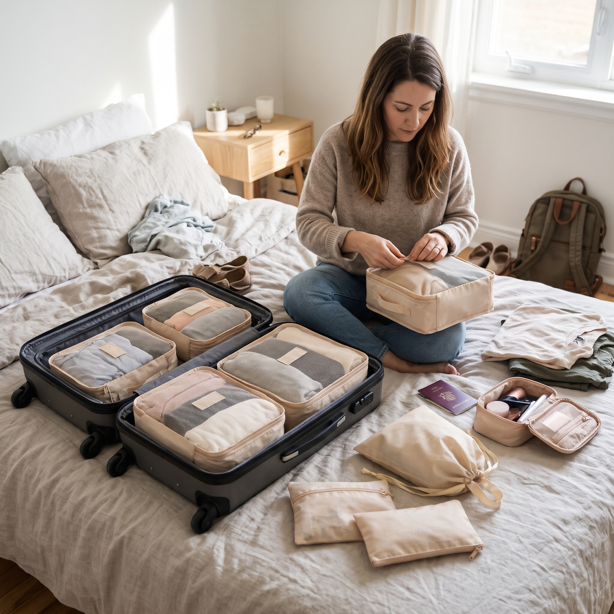 Packing Cube Set in use