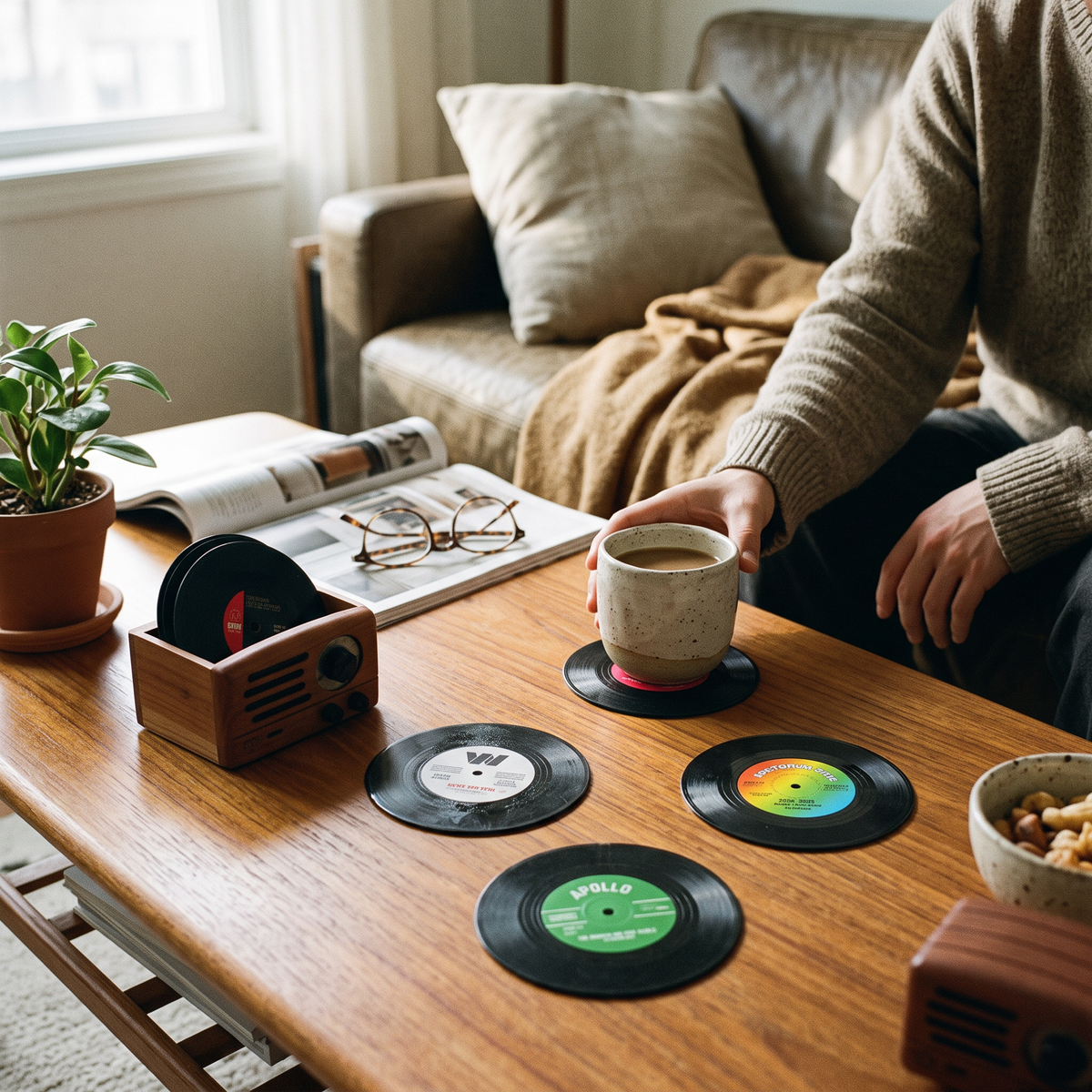 Vinyl Record Coasters in use