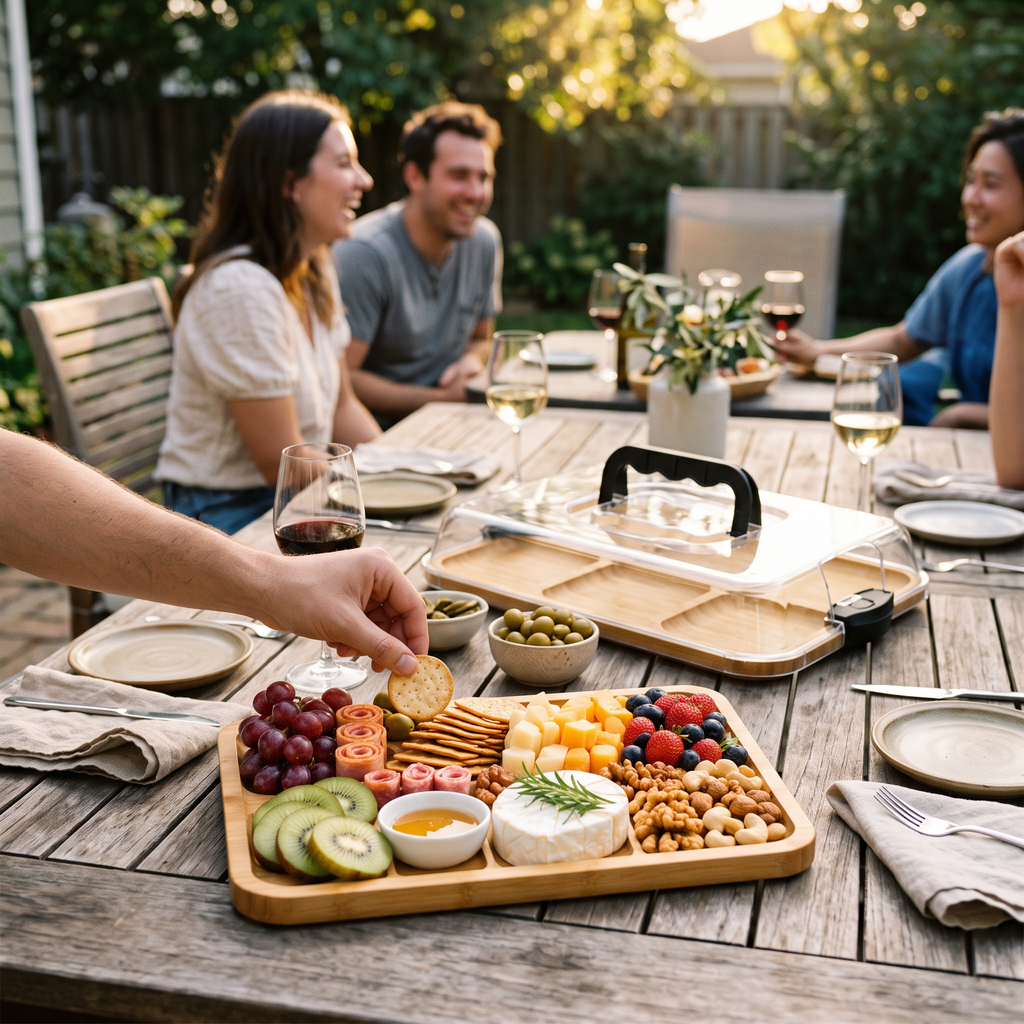 Bamboo Cheese Board in use
