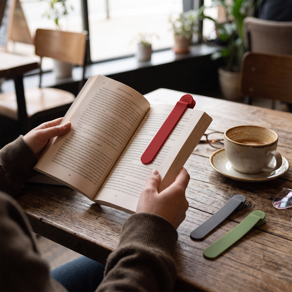 Silicone Reading Bookmark in use