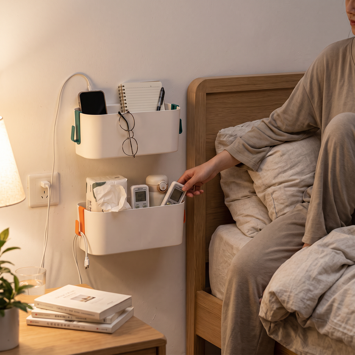 Bedside Hanging Organizer in use