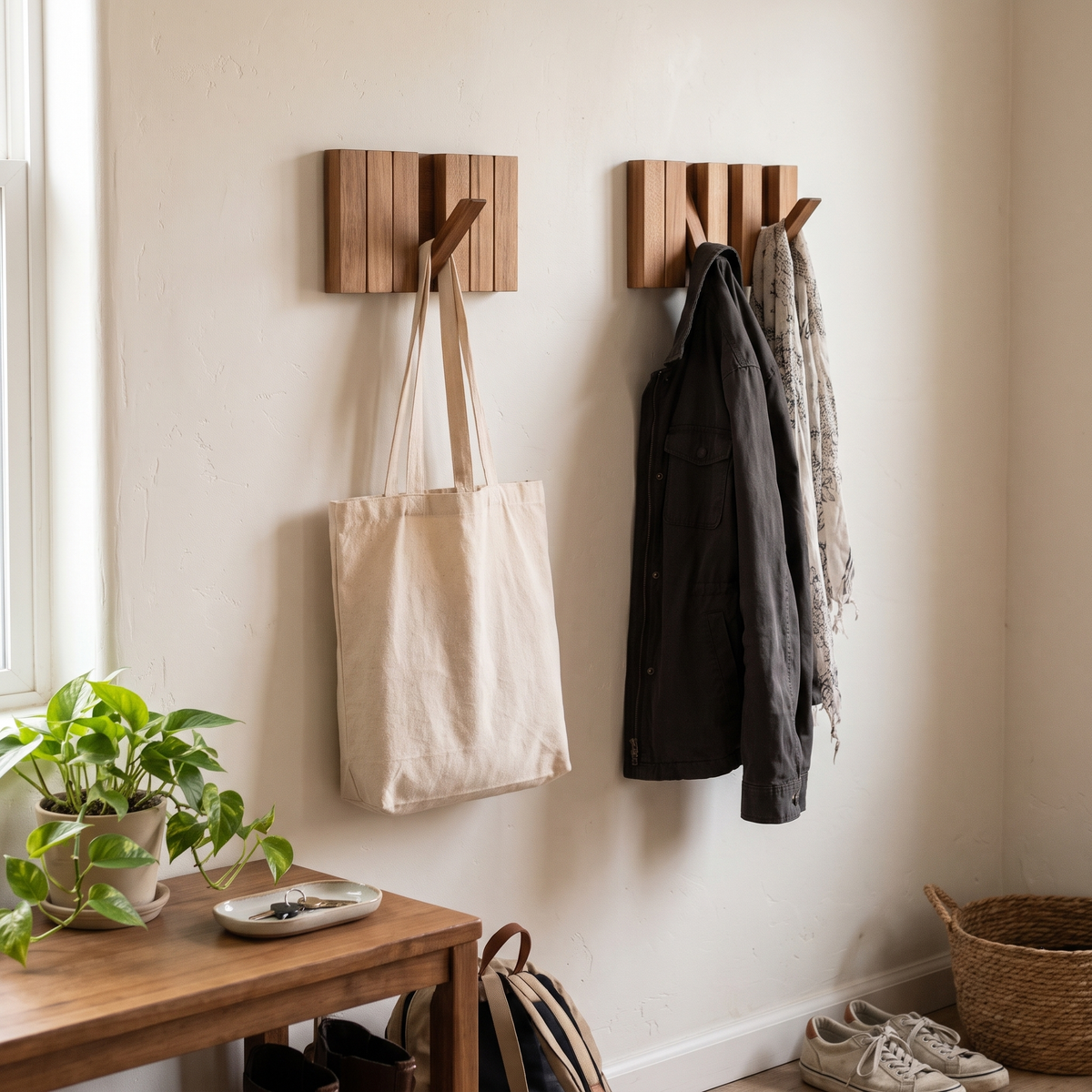 Piano Key Wood Hooks in use