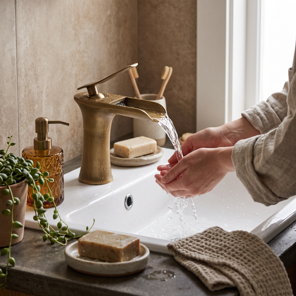 Waterfall Basin Faucet in use