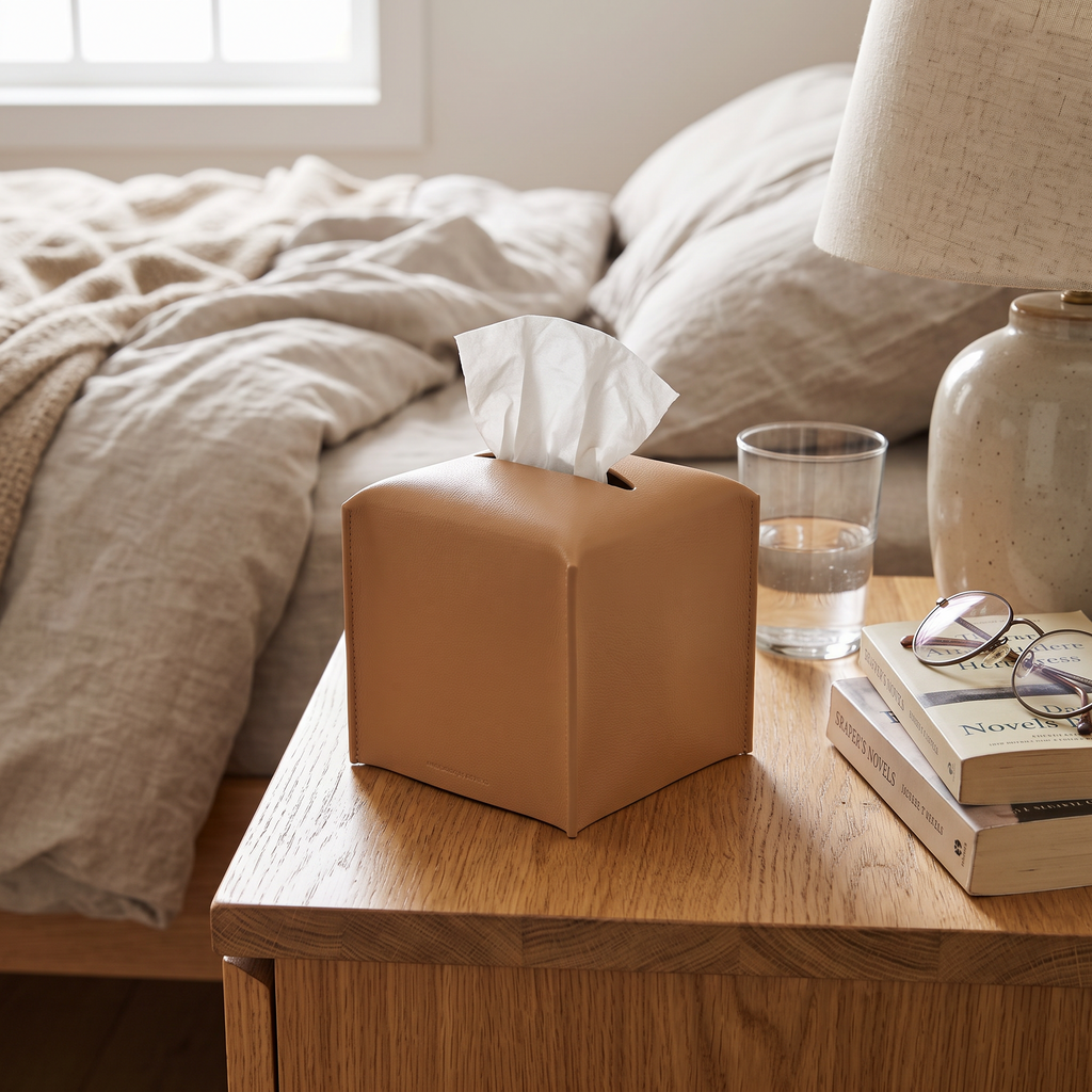 Leather Tissue Holder in use