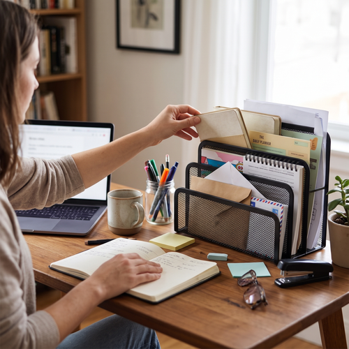 3-Layer Notebook Rack in use