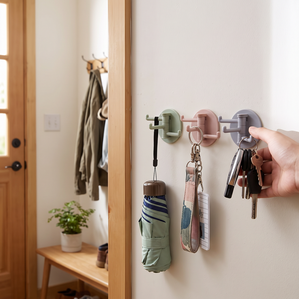 Rotating Adhesive Hooks in use