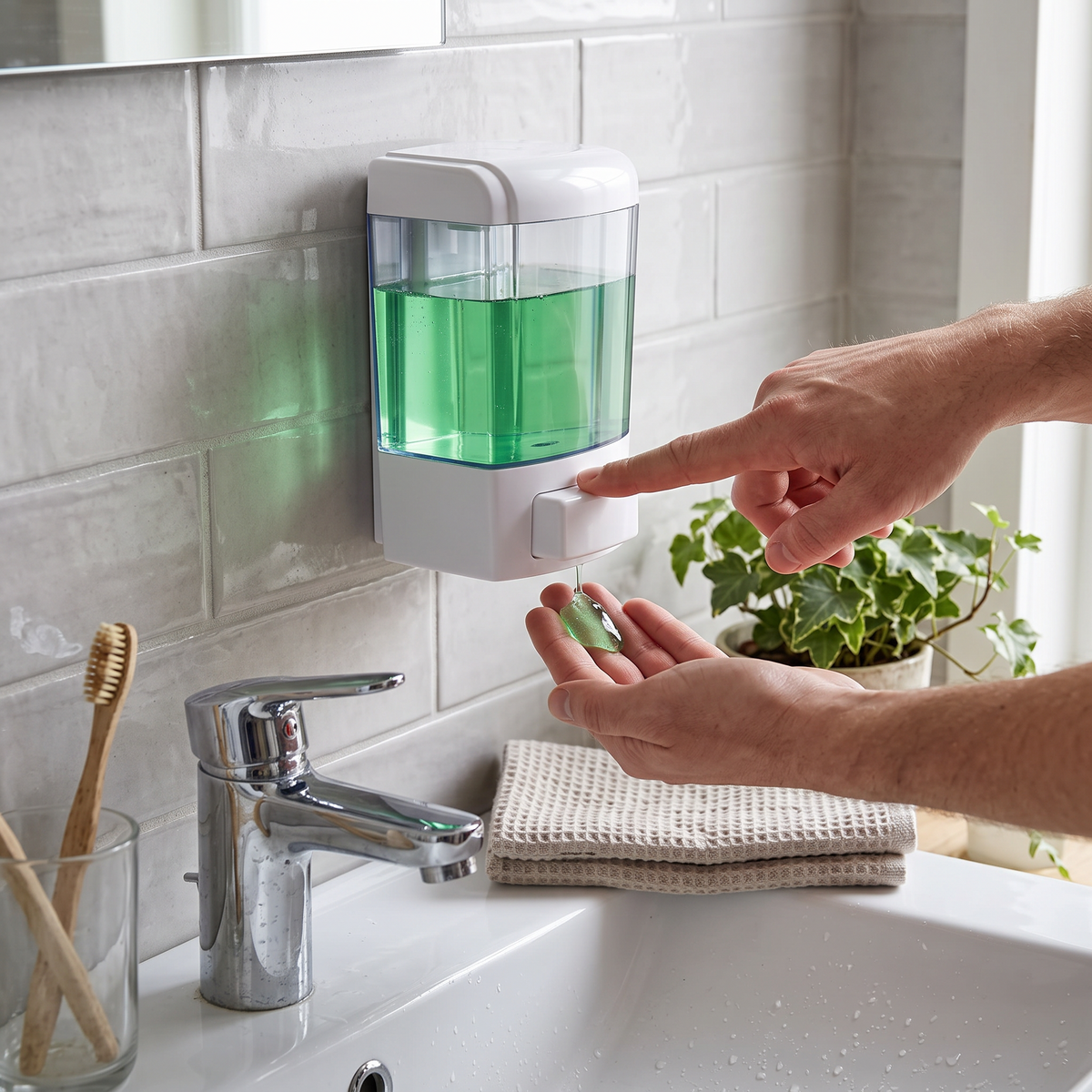 Wall Mounted Soap Dispenser in use