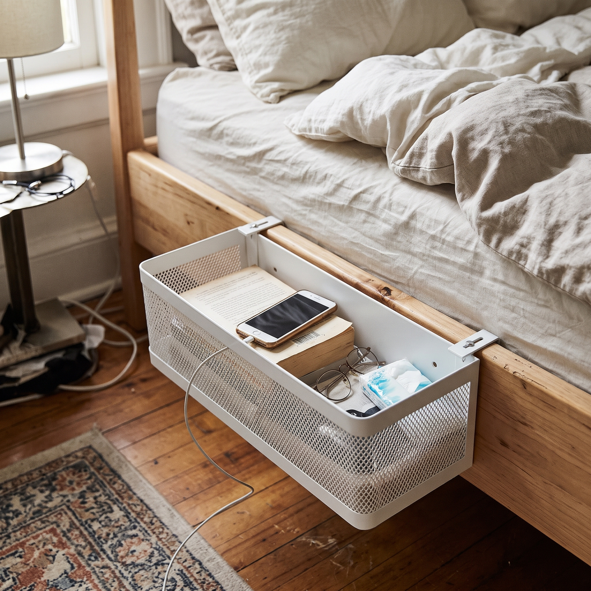 Bedside Hanging Basket in use