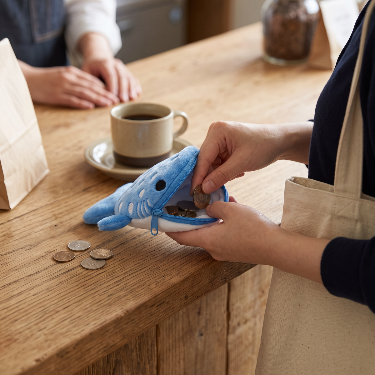 Shark Coin Purse in use