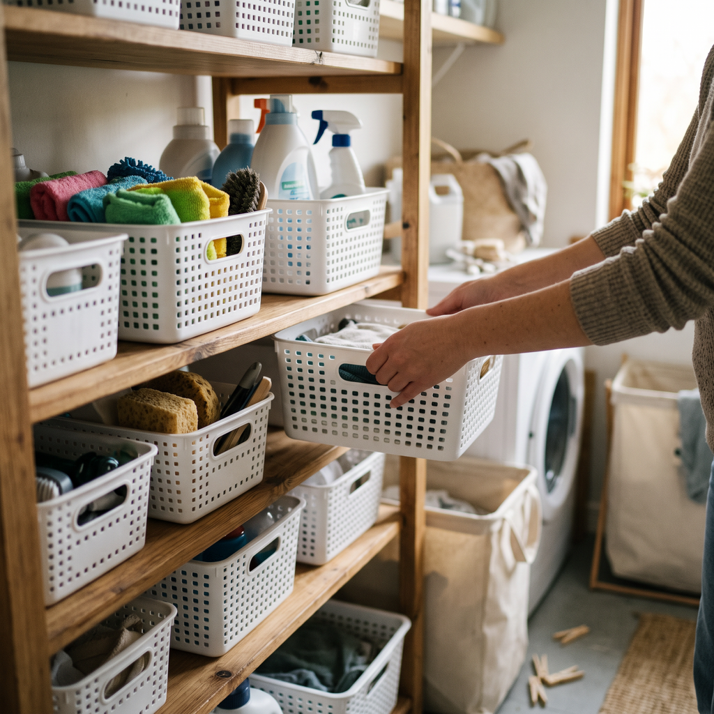 Plastic Storage Basket in use