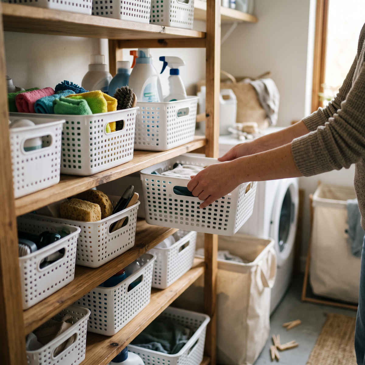 Plastic Storage Basket in use