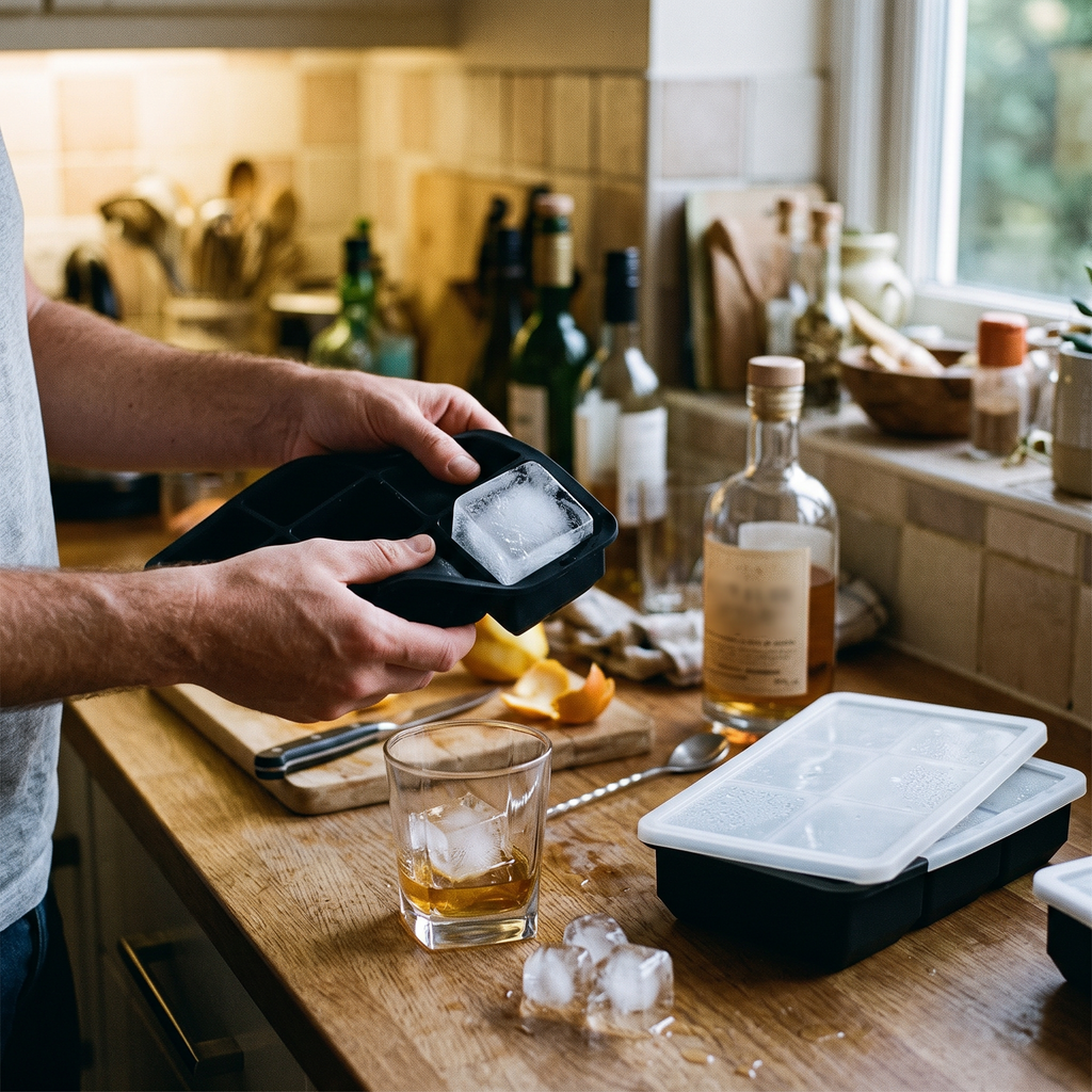Jumbo Silicone Ice Tray in use