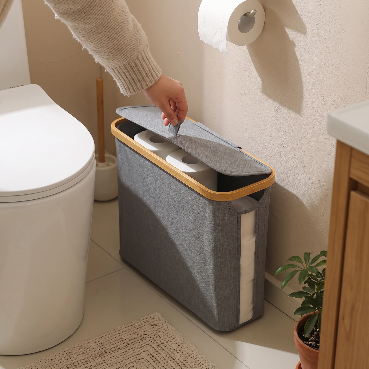 Toilet Paper Storage Basket in use
