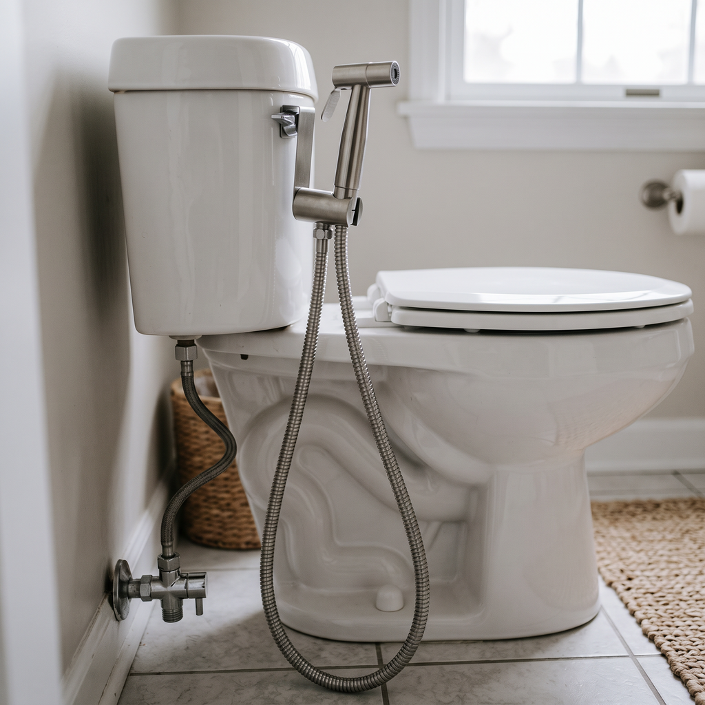 Stainless Bidet Sprayer Set in use