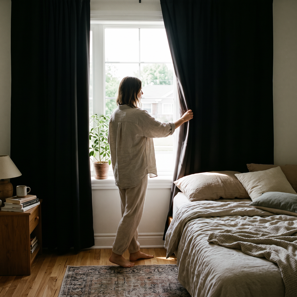 Blackout Curtains in use