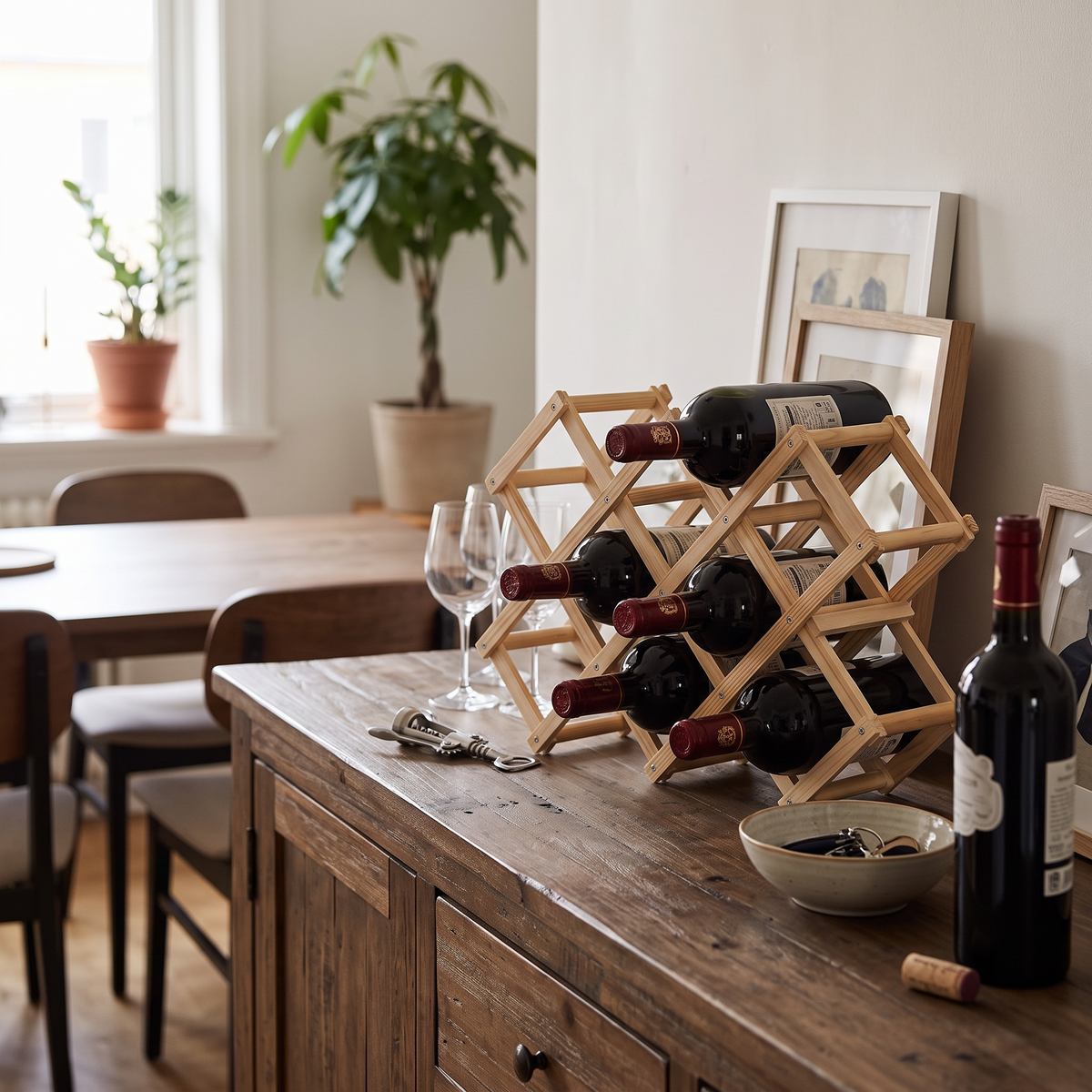 Foldable Wooden Wine Rack in use
