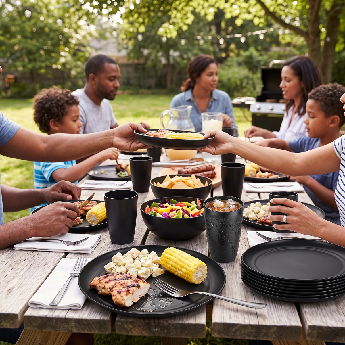 Plastic Dinnerware Set in use